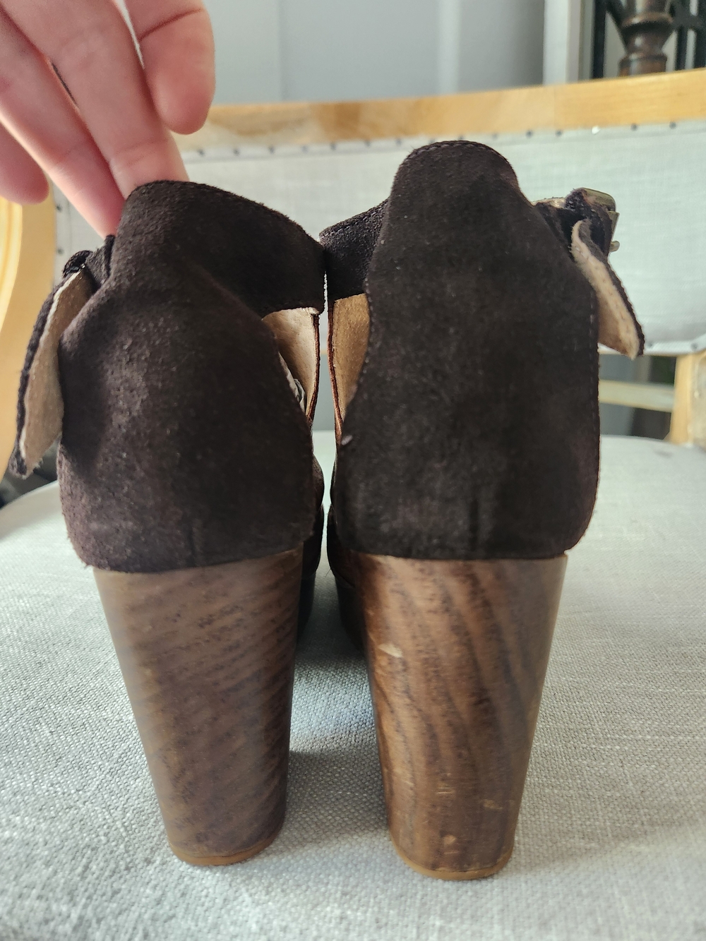Free People Brown Leather Clogs Chunky Heel Suede Ankle Bootie 7.5 Amber Orchard - Picture 4 of 11